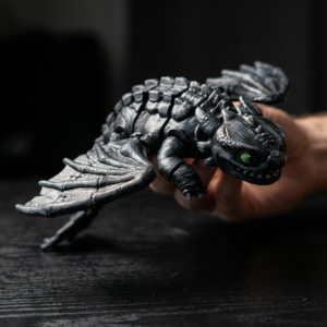 Sleek Black Flexi Dragon, Articulated Fantasy Model