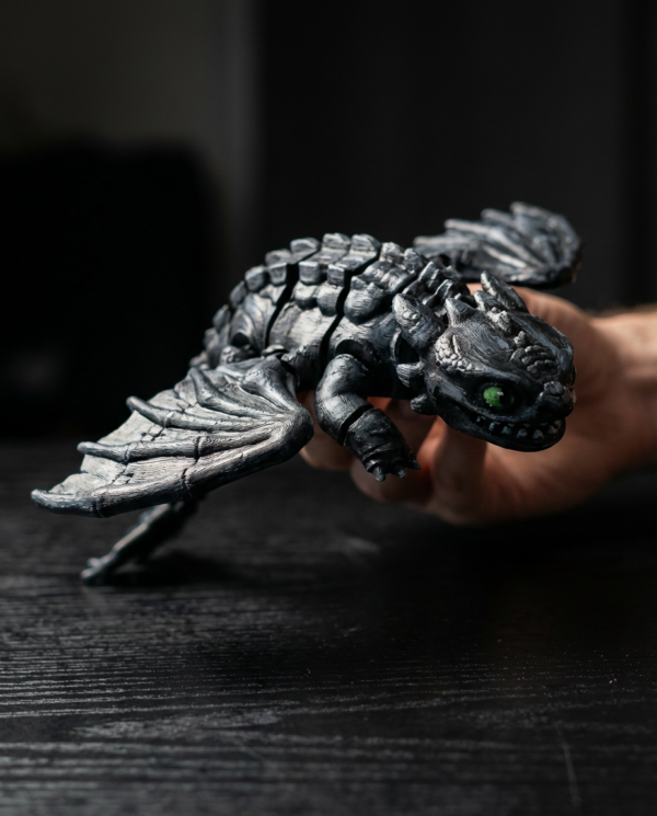 Sleek Black Flexi Dragon, Articulated Fantasy Model